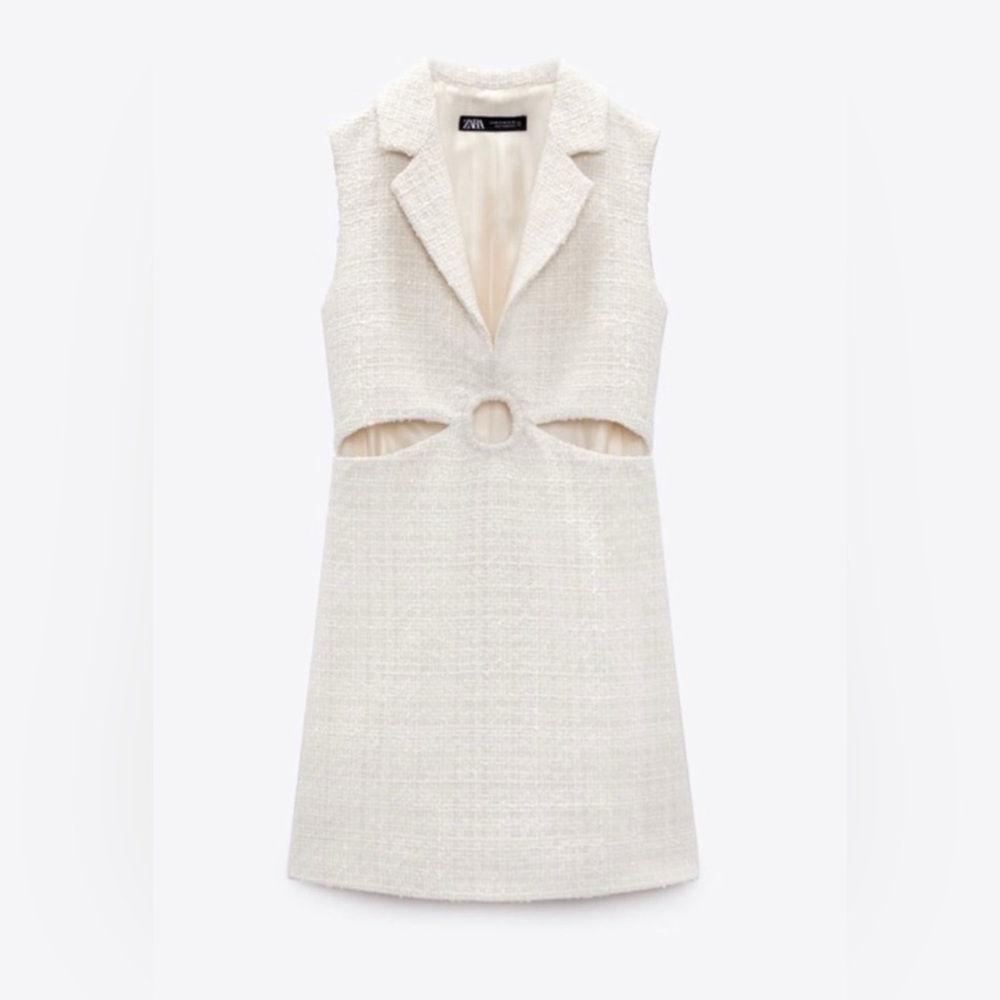 ZARA NWT TWEED CIRCLE CENTER MINI DRESS SIZE SMALL